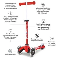 Mini Micro Deluxe LED Scooter - Red -Skateboard Series TTCq4r2b